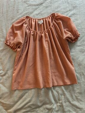 Madewell Rust-White Striped Peasant Blouse